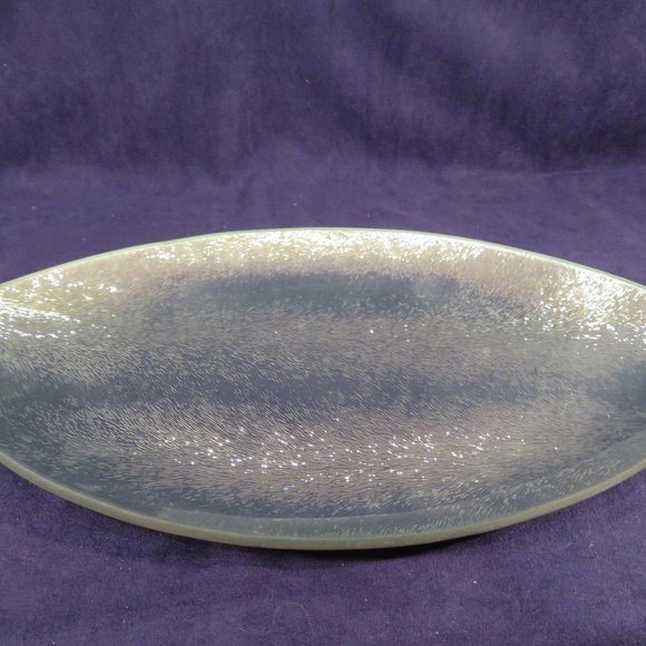 Decorative GLASS Plate Silver Tone Textured Surface 13.5" x 7.75" (162C) - Picture 1 of 4